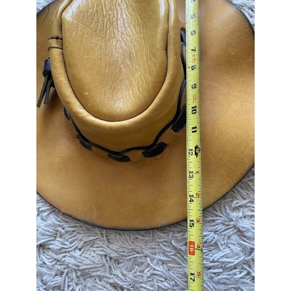 Mens Outback Hat Woven Embossed Tan Hard Leather Cowboy Black Australian - Picture 8 of 13